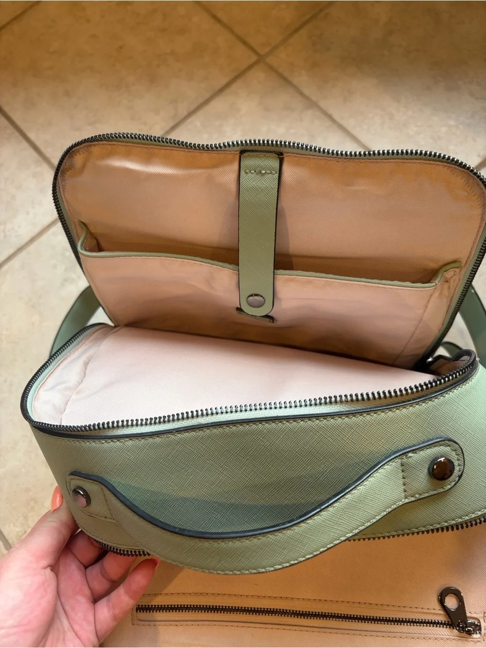 CALPAK Mint Green Leather Backpack